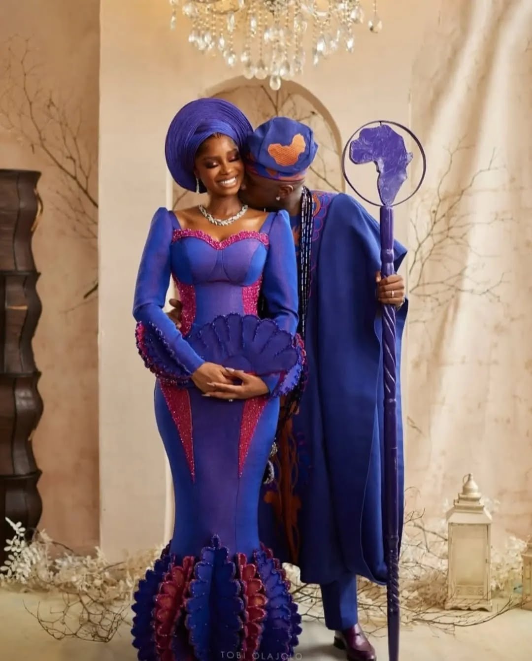 Priscilla Ojo and Juma Jux dazzle in regal purple attire before their traditional wedding.